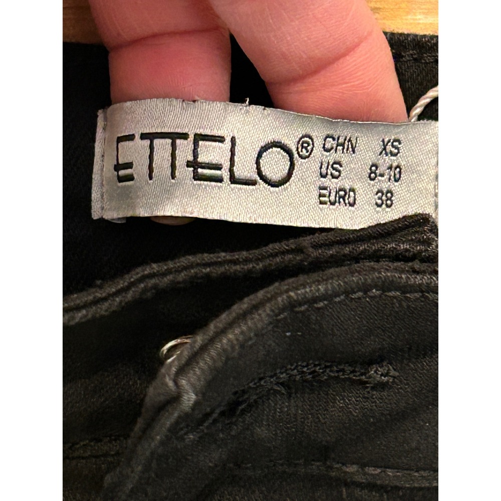 Ettelo XS Black Denim Mini Skirt Asymmetrical Frayed Hem Grunge Casual‎ - Picture 2 of 5